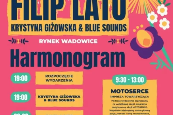 Muzyczne Wadowice i MOTOSERCE: 1 sierpnia na Rynku wystąpią Filip Lato i Krystyna Giżowska