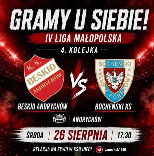 Trzy domowe mecze Beskidu Andrychów w 11 dni – zacznij od starcia z Bocheńskim KS