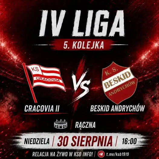 IV liga: Beskid Andrychów podejmuje Cracovię II w niedzielnym hicie