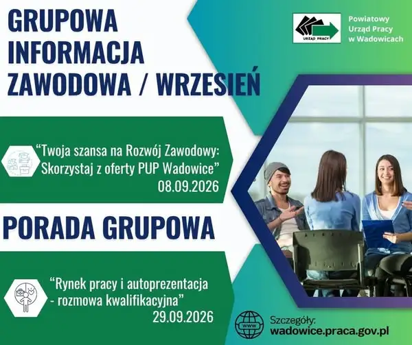 Bezpłatne spotkania grupowe w PUP Wadowice – wrzesień 2026