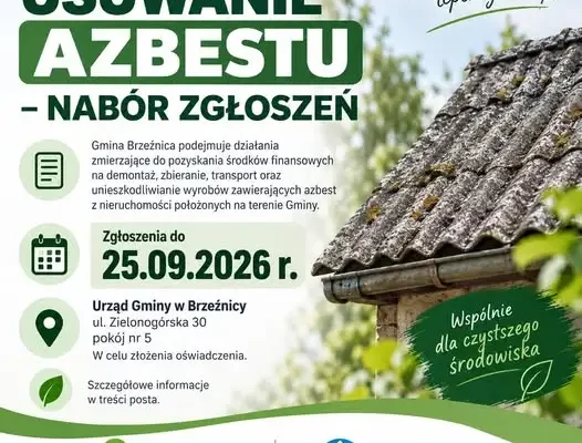 Gmina Brzeźnica: do 25 września można zgłaszać się do programu usuwania azbestu