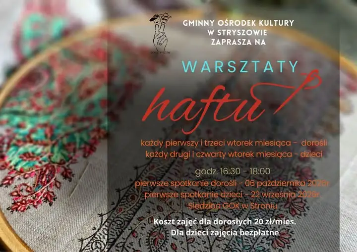 Warsztaty haftu w Gminnym Ośrodku Kultury w Stryszowie – rusza nowy cykl zajęć