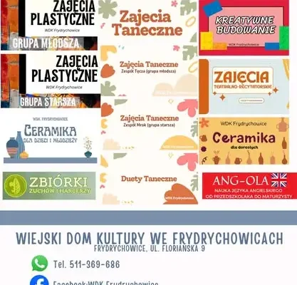 Wiejski Dom Kultury Frydrychowice zaprasza na zajęcia w roku szkolnym 2026/2027