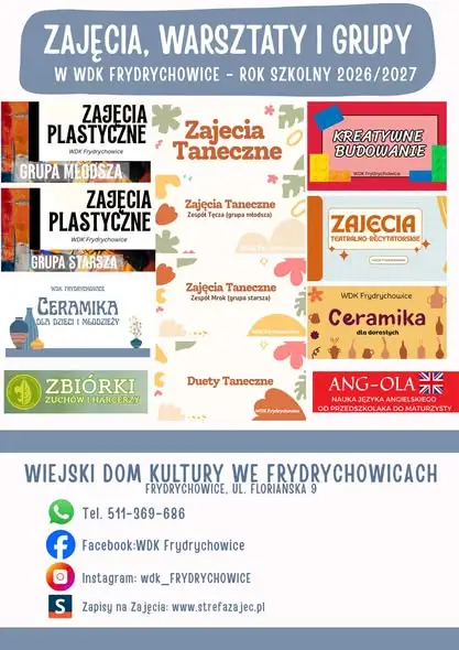 Wiejski Dom Kultury Frydrychowice zaprasza na zajęcia w roku szkolnym 2026/2027