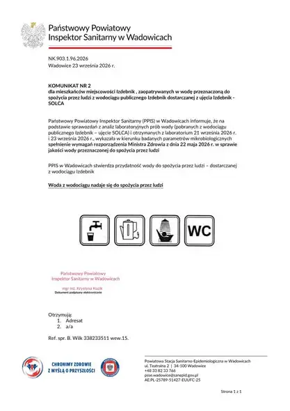 Woda z wodociągu Izdebnik-Solca znów bezpieczna. Sanepid wydał decyzję