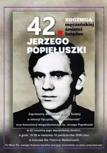Wadowice oddadzą hołd bł. ks. Jerzemu Popiełuszce w 42. rocznicę śmierci