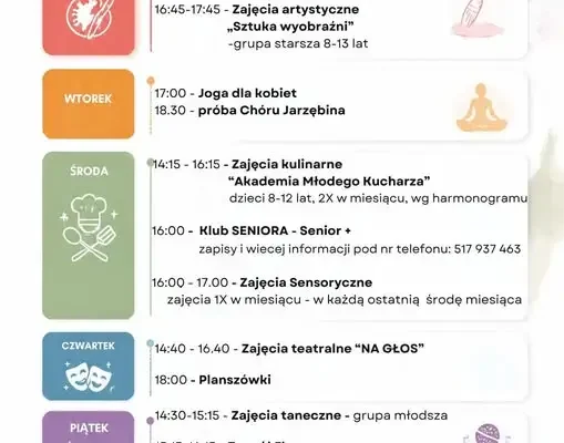 Harmonogram zajęć w Gminnym Ośrodku Kultury w Wieprzu na sezon 2026/2027