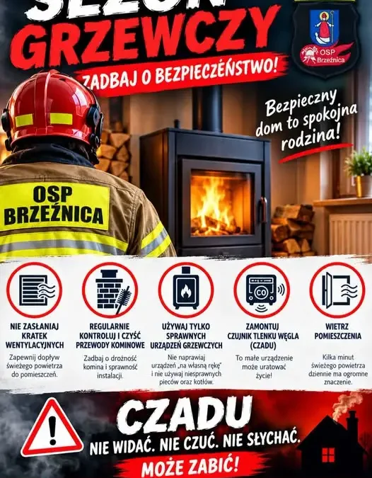 Sezon grzewczy 2026/2027: strażacy z OSP Brzeźnica apelują o przegląd pieców i czujniki czadu
