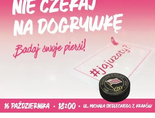 Różowy październik na lodowisku – kampania #jajuzaty podczas meczu hokejowego w Krakowie
