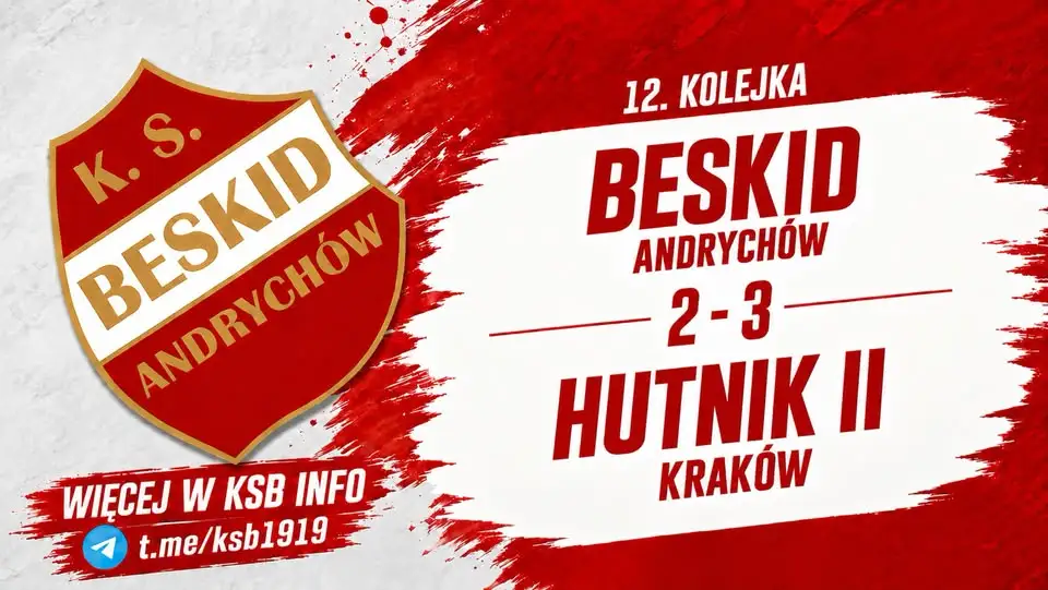 Beskid Andrychów przegrał z Hutnikiem II Kraków 2-3. Kolejny mecz już w niedzielę