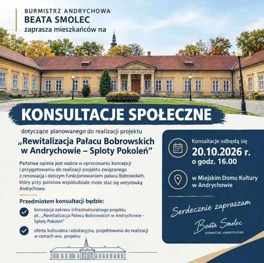 Andrychów zaprasza mieszkańców do konsultacji w sprawie przyszłości Pałacu Bobrowskich