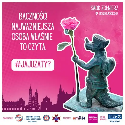 Różowe smoki na Smoczym Szlaku w Krakowie przypominają o profilaktyce