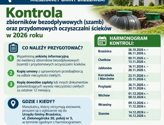 Gmina Brzeźnica: kontrole szamb i oczyszczalni od 26 października