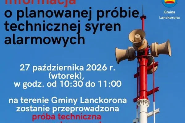 Próba syren alarmowych w Gminie Lanckorona – 27 października 2026 r.