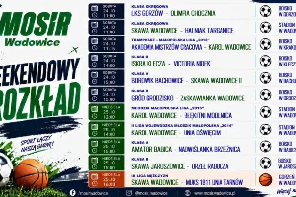 Sportowy weekend w Wadowicach: mecze seniorów, młodzieży i koszykówka