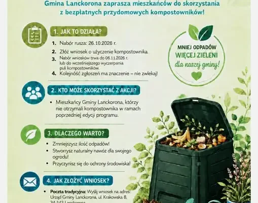Gmina Lanckorona rozdaje bezpłatne kompostowniki – nabór rusza 26 października