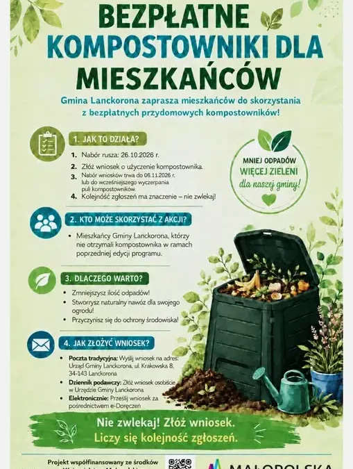 Gmina Lanckorona rozdaje bezpłatne kompostowniki – nabór rusza 26 października