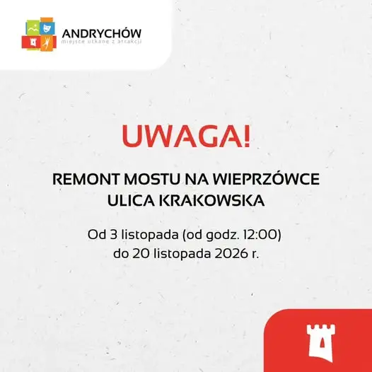 Remont mostu na Wieprzówce w Andrychowie – utrudnienia od 3 listopada